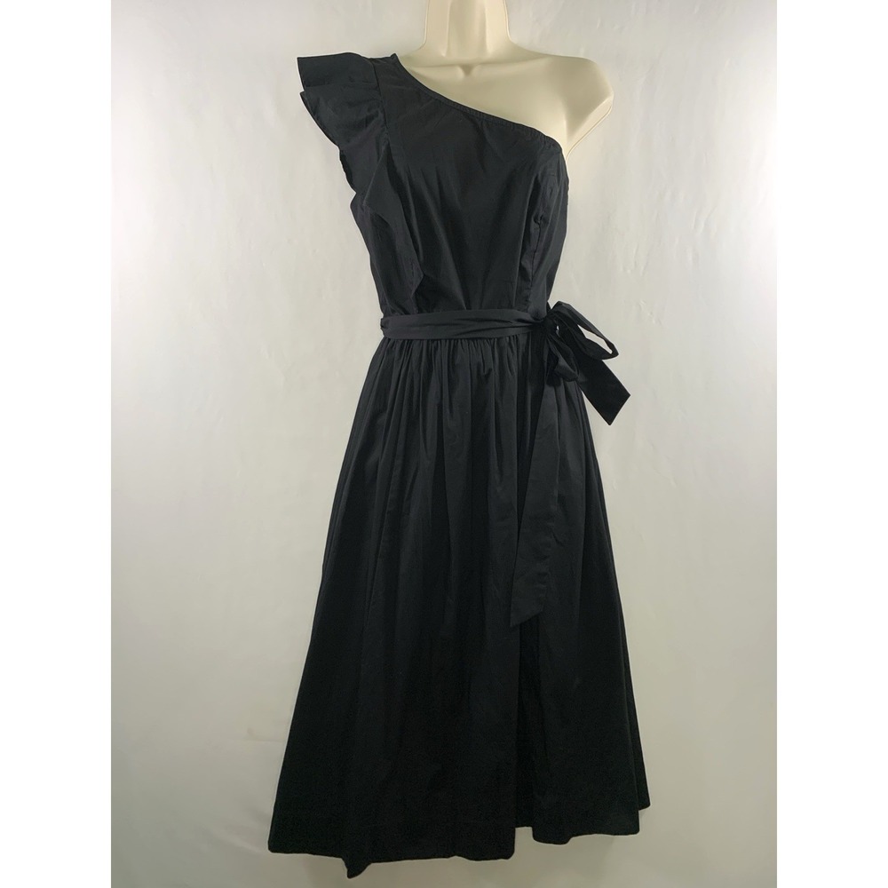 J Crew Womens One‎ Shoulder Ruffle Belted Maxi Dress Sz 6 Minimalist Chic Cotton